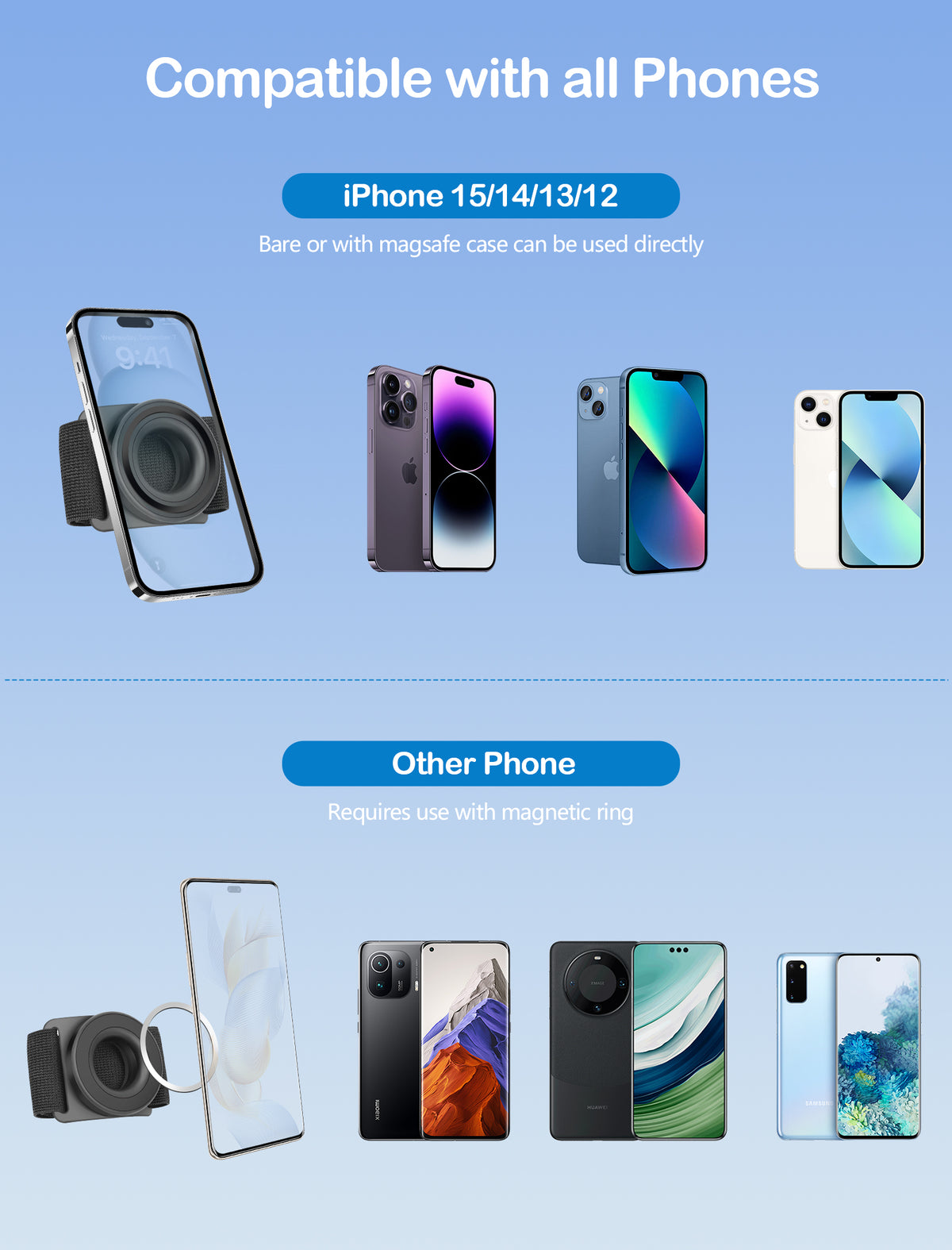 TOPGO Laufende Telefonhalterung für iPhone [360° Rotatable &amp; Upgrade Anti-Drop] Magnetische Handgelenk-Telefonhalterung, Armband-Handyhalter kompatibel mit MagSafe iPhone 16 Pro Max und Android