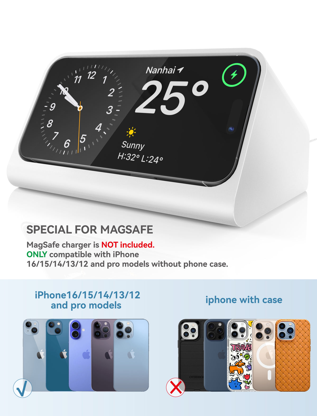 Dock in modalità standby per iPhone con caricatore Magsafe