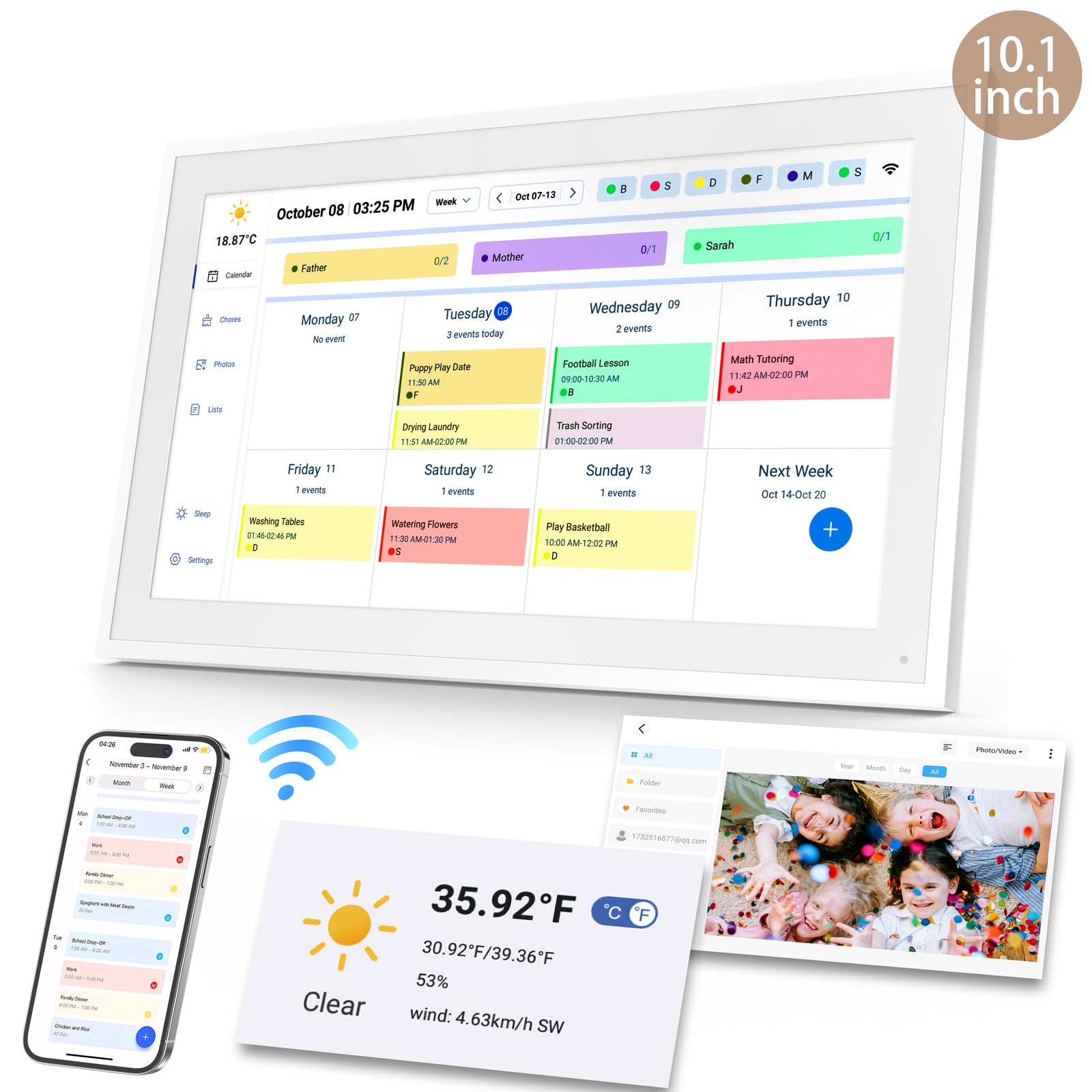 TOPGO Digitaler Kalender, 10.1 Zoll Elektronischer kalender mit Fotos für Videofreigabe, Digitale Planer mit Tischständer, Intelligenter Familie/Büro/Schule/Veranstaltungspläne
