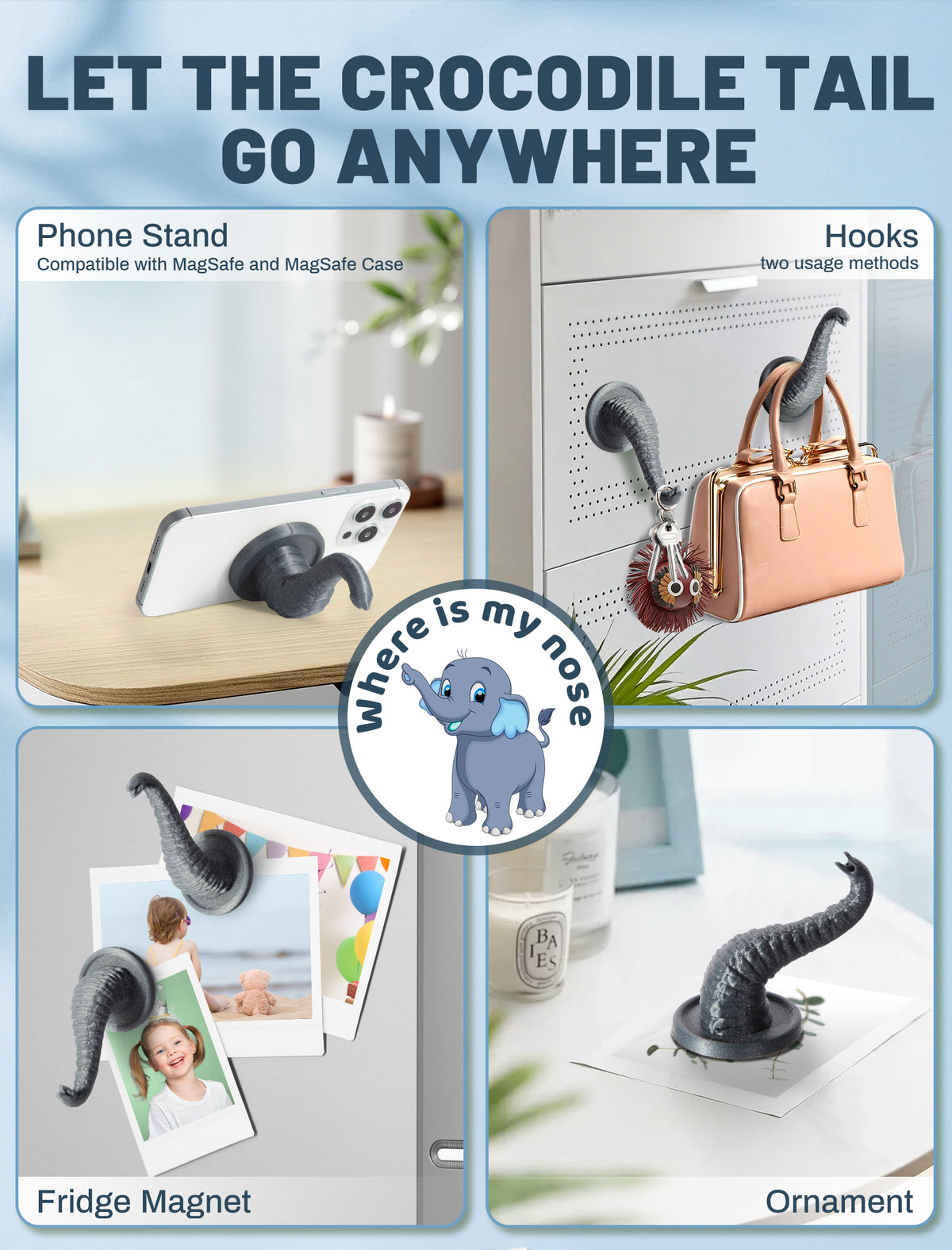 Topgo Magnetischer 2IN1 Haken &amp; Halter, 360 Grad drehbarer Saugnapf Handyhalter, Kreuzfahrtschiff-Haken und Flugzeug-Reisezubehör, Videorekord-Kit kompatibel mit Magsafe, Grill- und Kühlschrankhaken