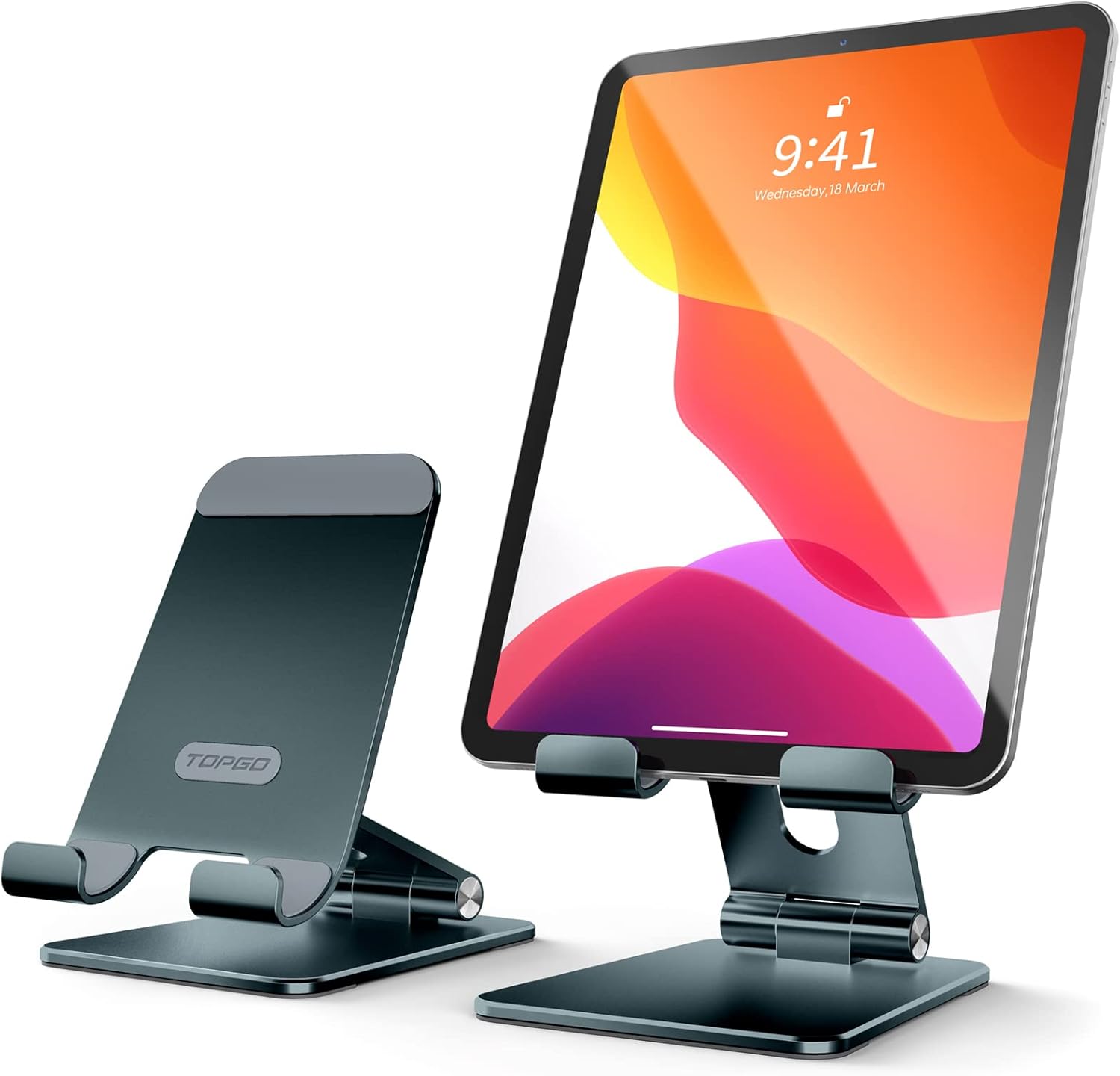 TOPGO Adjustable Cell Phone Stand, [Fully Foldable & Wide Compatibility] Desktop Stand Holder with Charging Port for iPhone, iPad, Kindle, Tablets, Switch - PS1