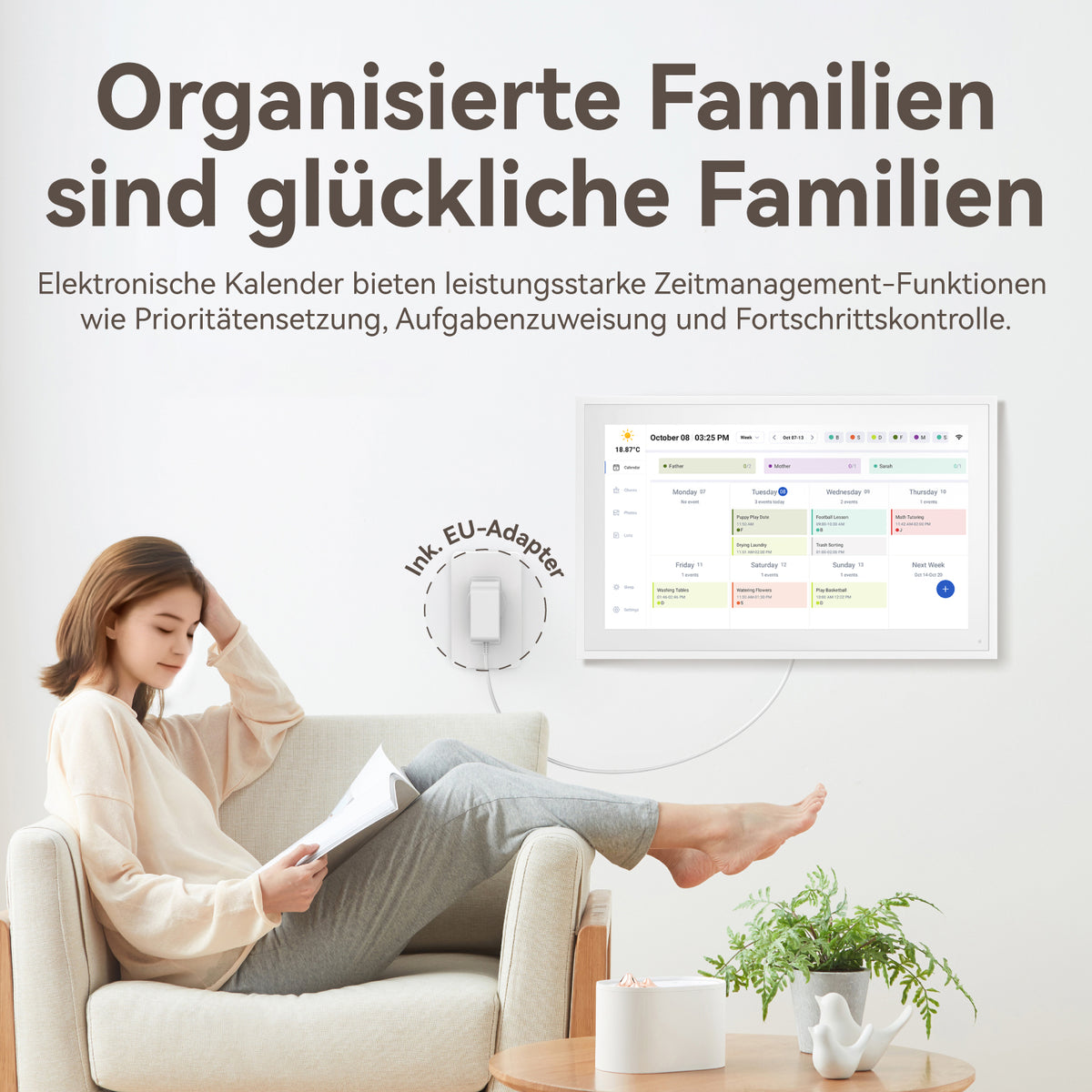 TOPGO Digitaler Kalender, 10.1 Zoll Elektronischer kalender mit Fotos für Videofreigabe, Digitale Planer mit Tischständer, Intelligenter Familie/Büro/Schule/Veranstaltungspläne