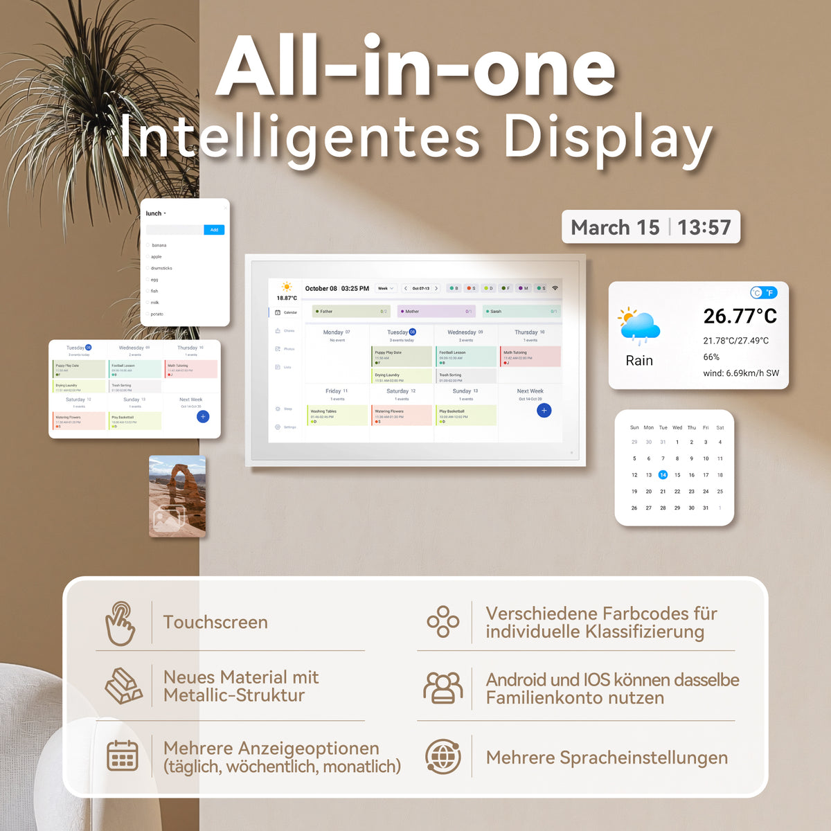 TOPGO Digitaler Kalender, 10.1 Zoll Elektronischer kalender mit Fotos für Videofreigabe, Digitale Planer mit Tischständer, Intelligenter Familie/Büro/Schule/Veranstaltungspläne