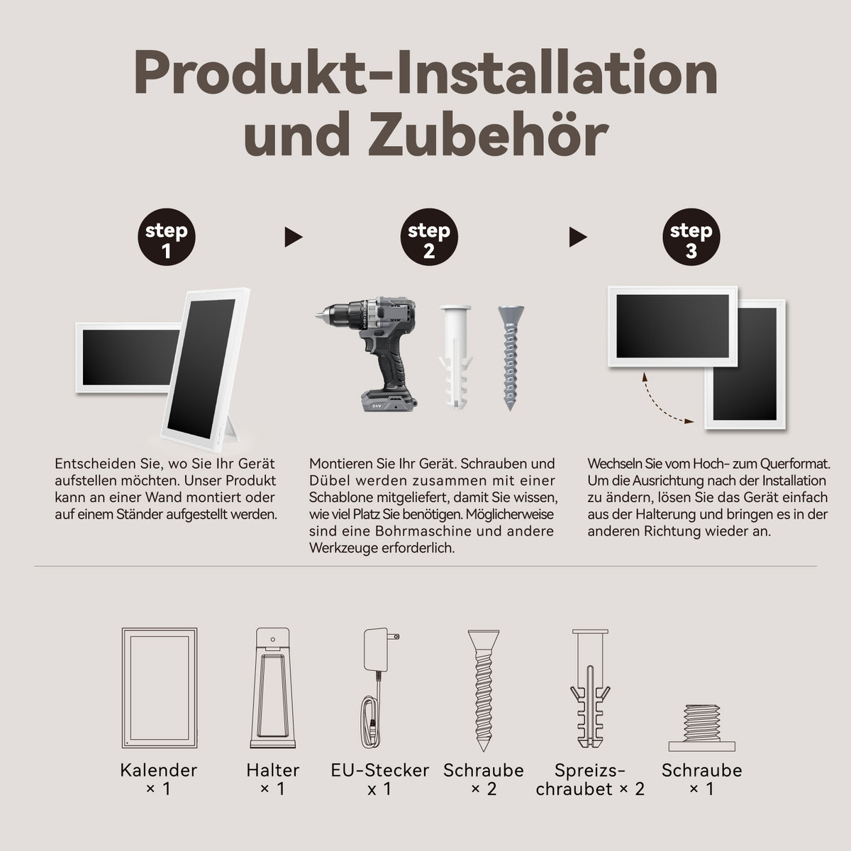 TOPGO Digitaler Kalender, 10.1 Zoll Elektronischer kalender mit Fotos für Videofreigabe, Digitale Planer mit Tischständer, Intelligenter Familie/Büro/Schule/Veranstaltungspläne