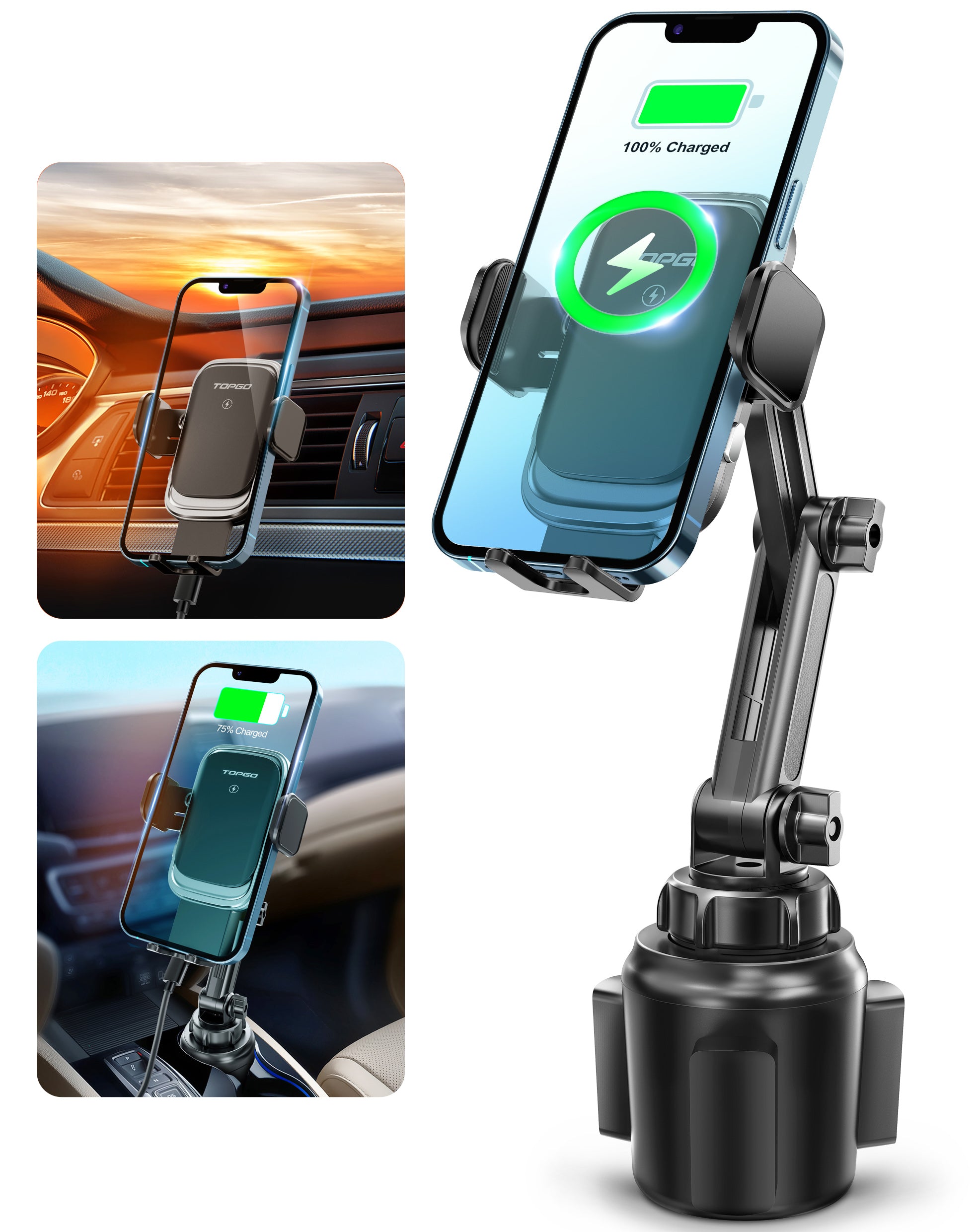 Cup Holder Phone Mount with Wireless Charger - TOPGO