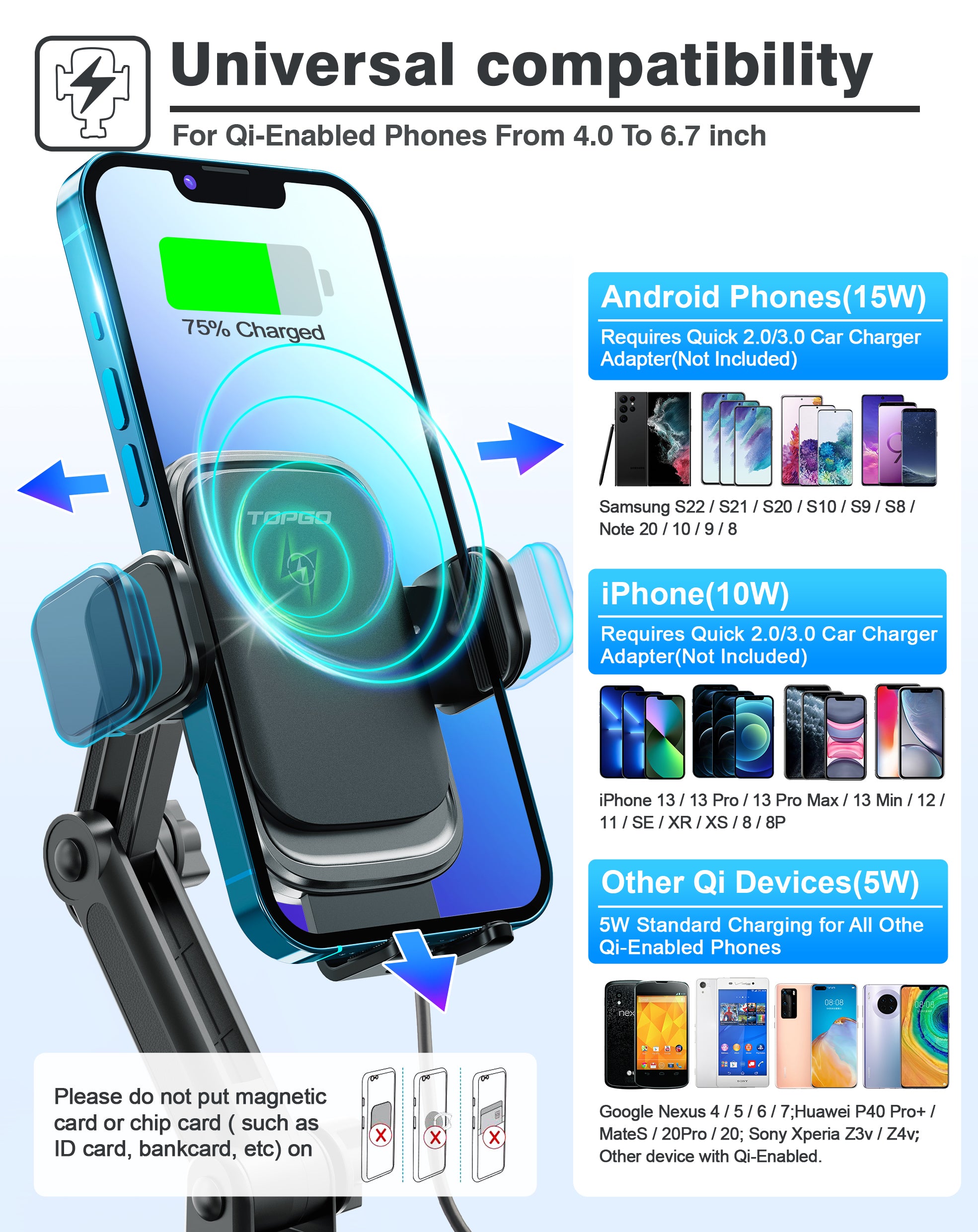 Kaistyle Soporte inalámbrico para cargador de automóvil, cargador de teléfono inalámbrico para auto con sujeción automática para el automóvil, cargador de teléfono para automóvil, viento, ventilación Kaistyle Soporte inalámbrico para cargador de automóvil, cargador de teléfono inalámbrico para auto con sujeción automática para el automóvil, cargador de teléfono para automóvil, viento, ventilación
