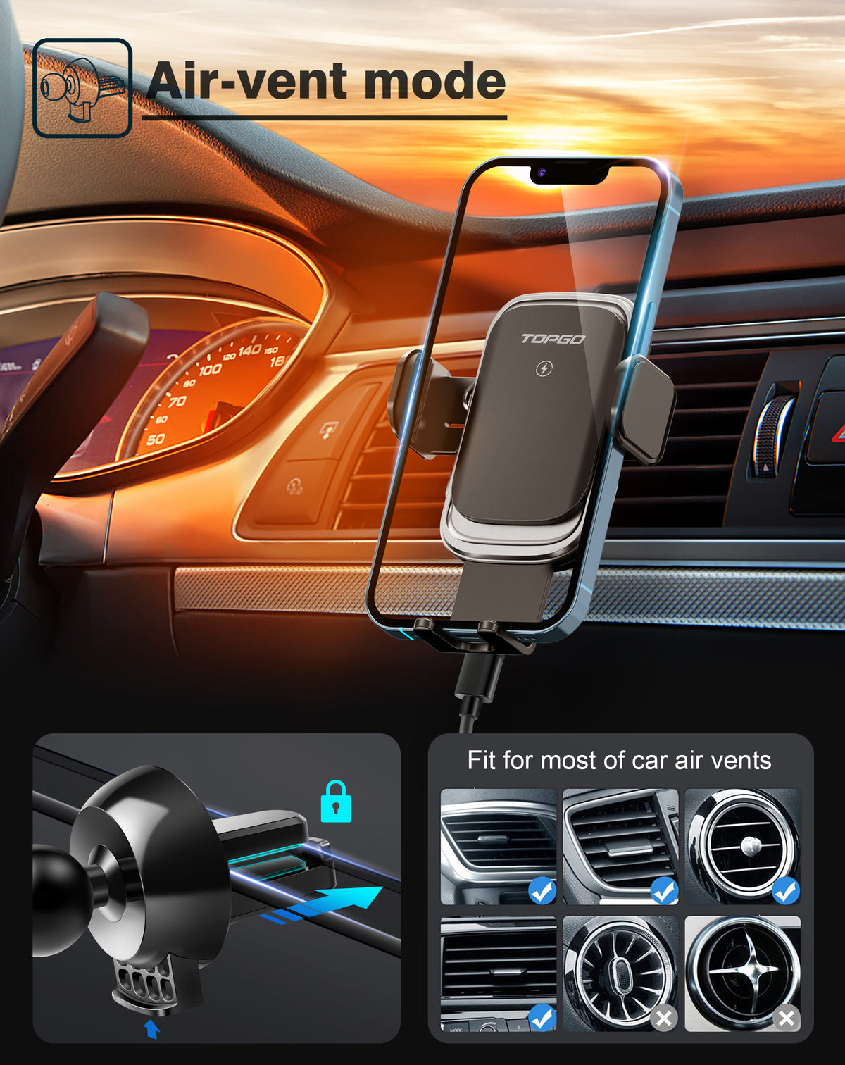 Caricabatterie wireless per auto MagSafe da 15 W con sensore touch e ricarica wireless trasparente - Nandou Technology Caricabatterie wireless per auto MagSafe da 15 W con sensore touch e ricarica wireless trasparente - Nandou Technology