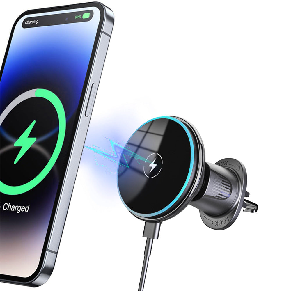 The new QI2 car magnetic wireless charging cell phone holder 15W cell phone fast charging car air conditioning port bracket(H141-1+G19-A QI2.0)