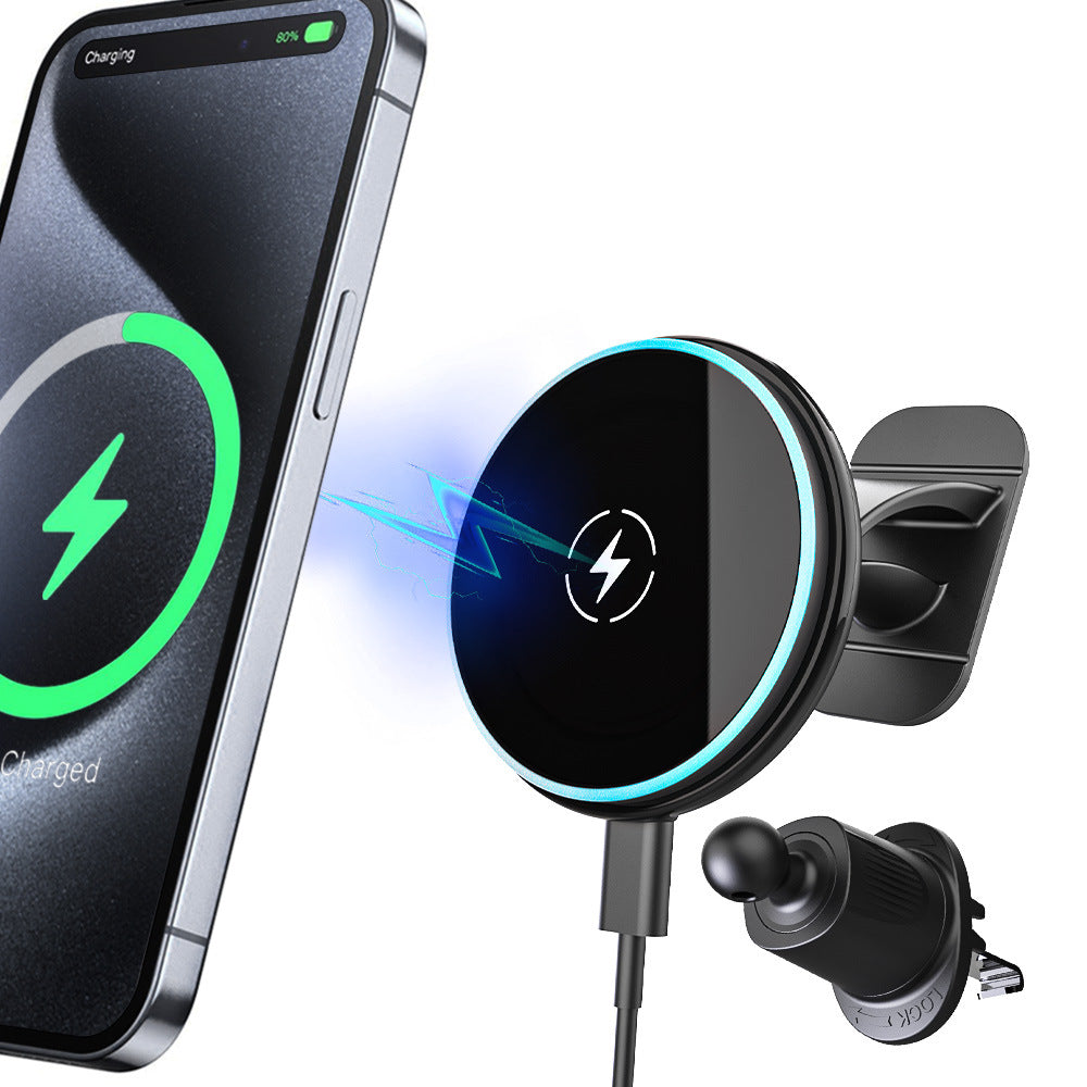 The new QI2 car magnetic wireless charging cell phone holder 15W cell phone fast charging car air conditioning port bracket(H141-1+H122+G19-A)