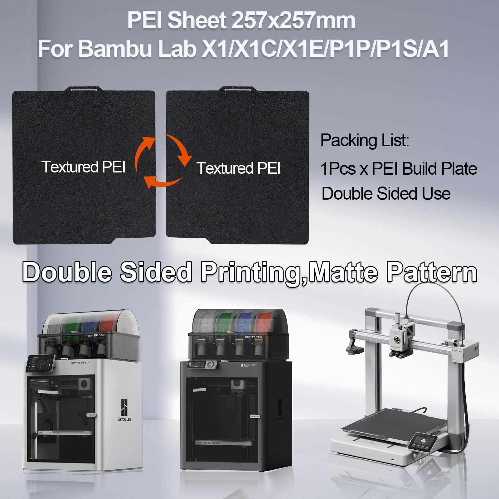 IdeaFormer PEI Build Plate per Bambulab P1S X1C X1 P1P A1, piastra di stampa Double Sided Textured PEI per stampante 3D Bambu Lab P1S X1C A1 IdeaFormer PEI Build Plate per Bambulab P1S X1C X1 P1P A1, piastra di stampa Double Sided Textured PEI per stampante 3D Bambu Lab P1S X1C A1