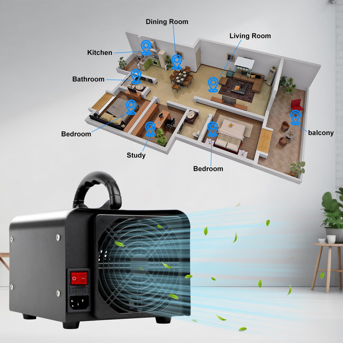 منقي هواء عالي السعة، 30,000 ملغ/ساعة منقي هواء، معقم مزيل روائح للحيوانات الأليفة، سيارات، تجديد، منقيات هواء للفنادق والمكاتب