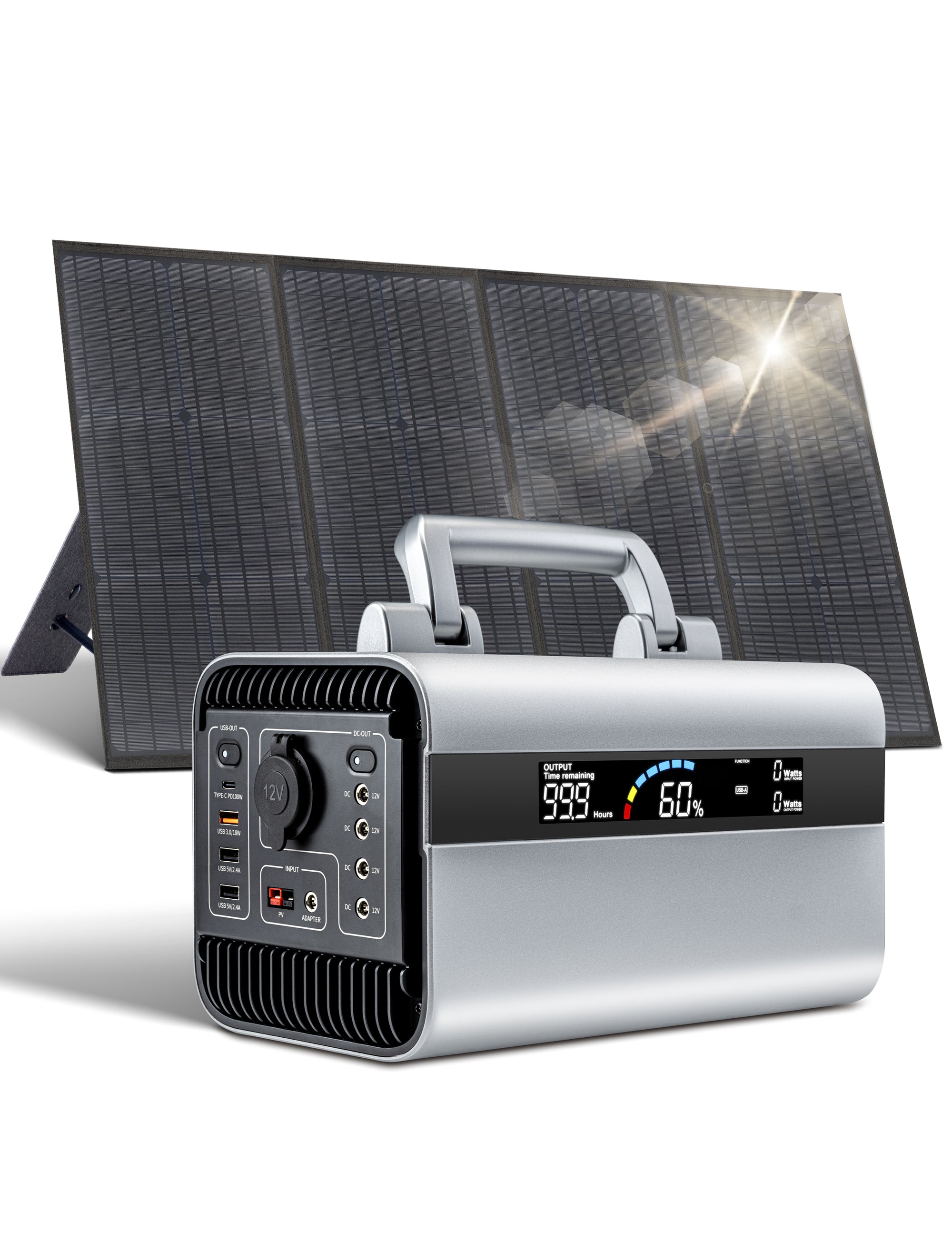 محطة طاقة محمولة بقوة 600 واط مع مولد شمسي بقوة 120 واط مع لوحات شمسية للتخييم في الهواء الطلق، والرحلات القصيرة، وانقطاع التيار الكهربائي