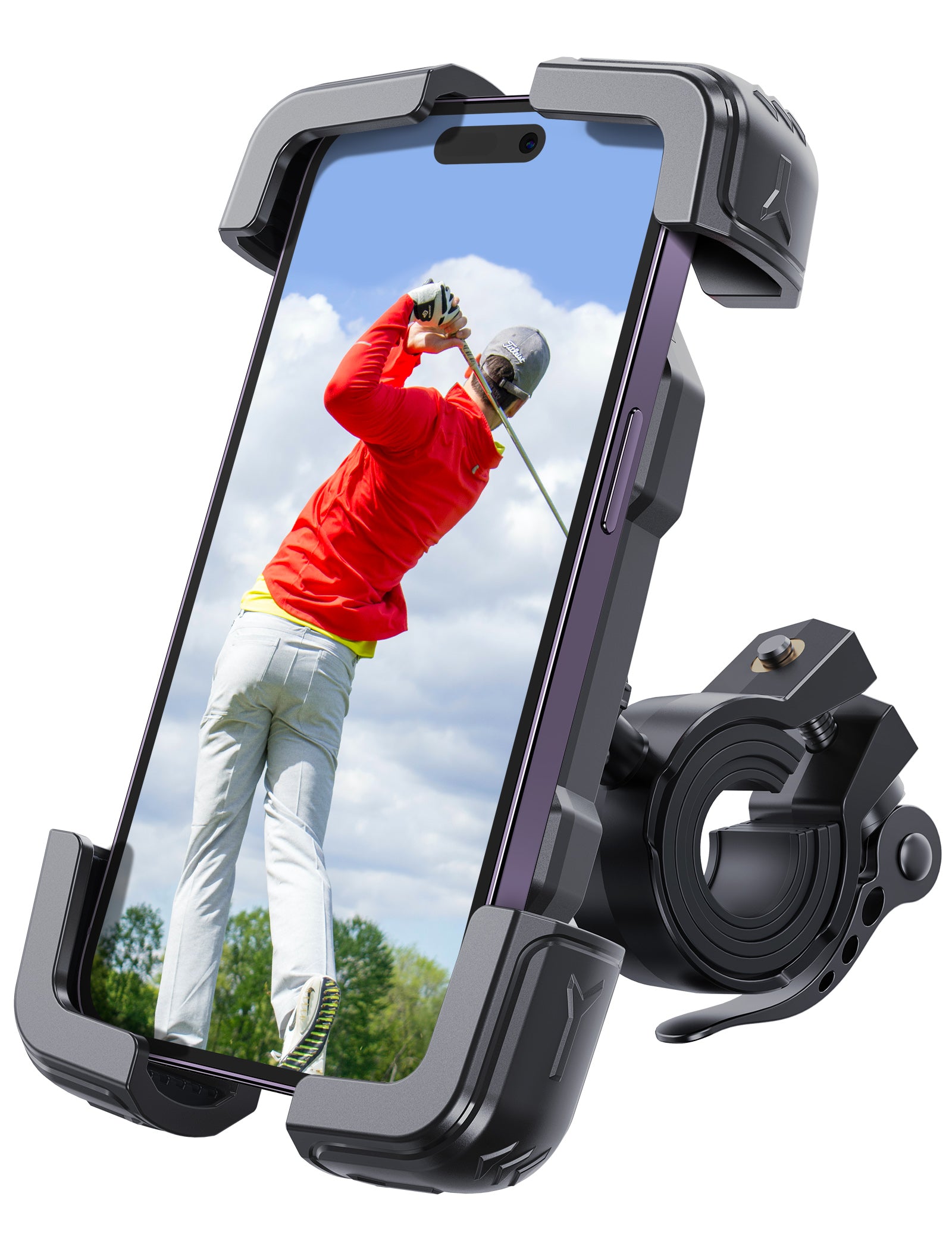 iPhone 14、Samsung、大型スマートフォンに対応したゴルフカート用電話ホルダー